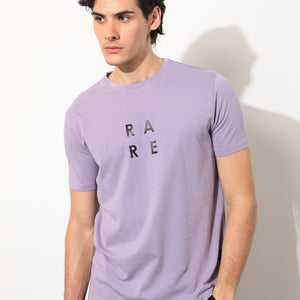 Rare Rabbit Mens Lalyy Purple Cotton Lycra Fabric Short Sleeves Slim Fit T-Shirt