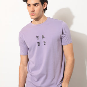 Rare Rabbit Mens Lalyy Purple Cotton Lycra Fabric Short Sleeves Slim Fit T-Shirt