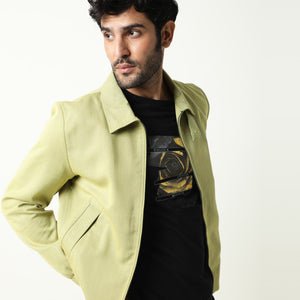Rare Rabbit Men'S Bric Yellow Jacket Polyester Viscose Fabric Collared Neck Full Sleeves Zipper Closure Slim Fit