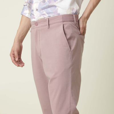 Rare Rabbit Men's Driver Pink Polyester Viscose Fabric Button & Zip Closure Slim Fit Trouser