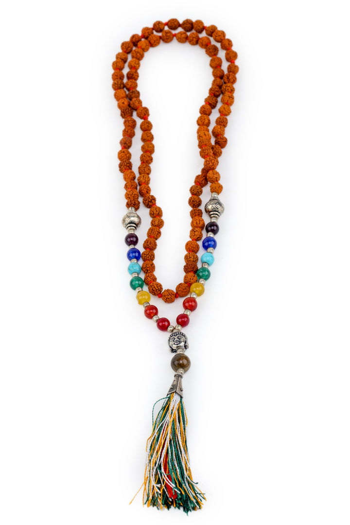 7 Chakra Rudraksha Mala with Buddha Charm