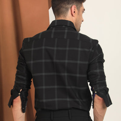 Rare Rabbit Men's Nielson Black Cotton Fabric Full Sleeves Checks Shirt