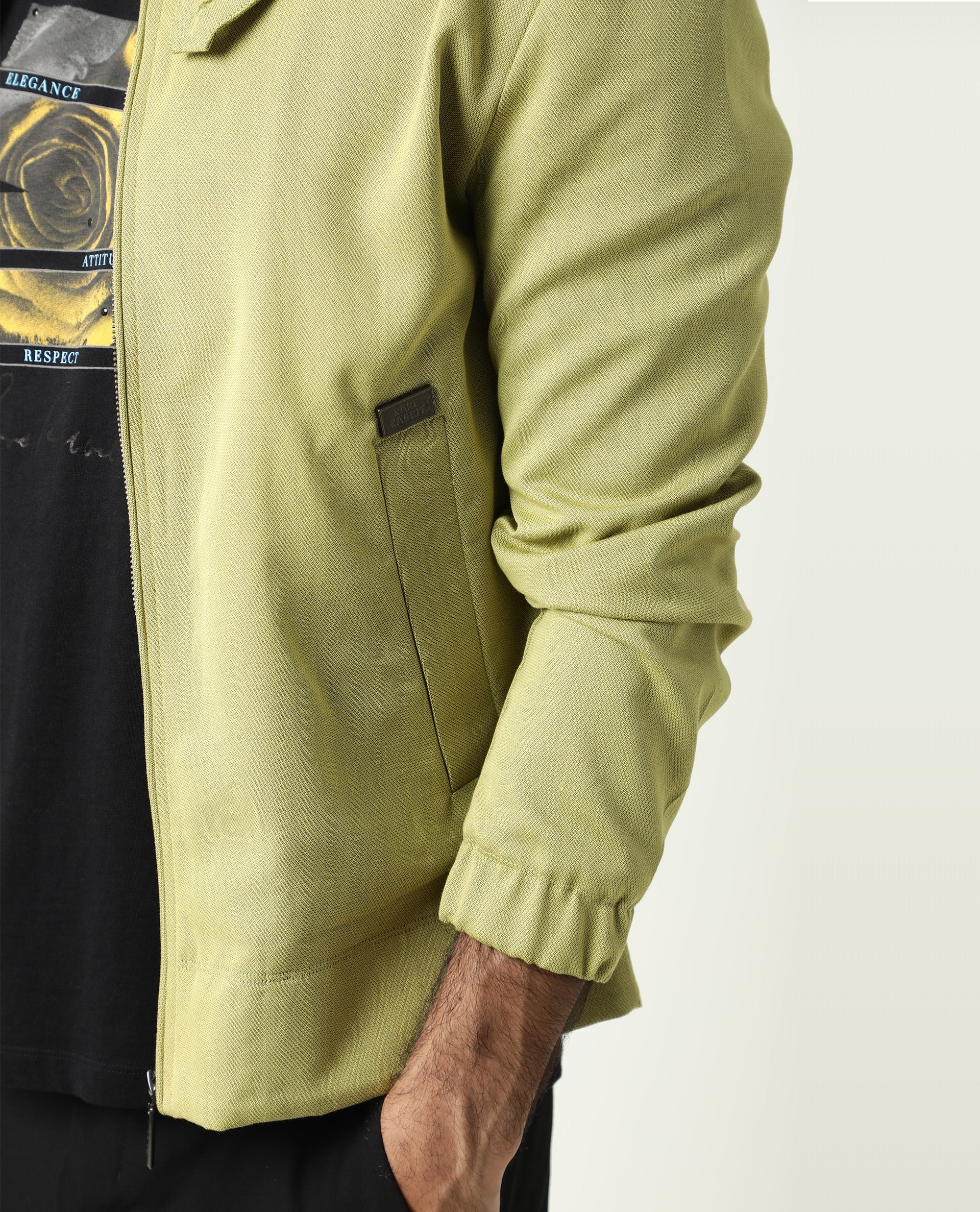 Rare Rabbit Men'S Bric Yellow Jacket Polyester Viscose Fabric Collared Neck Full Sleeves Zipper Closure Slim Fit