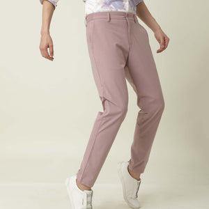 Rare Rabbit Men's Driver Pink Polyester Viscose Fabric Button & Zip Closure Slim Fit Trouser