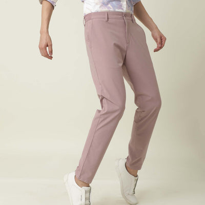 Rare Rabbit Men's Driver Pink Polyester Viscose Fabric Button & Zip Closure Slim Fit Trouser