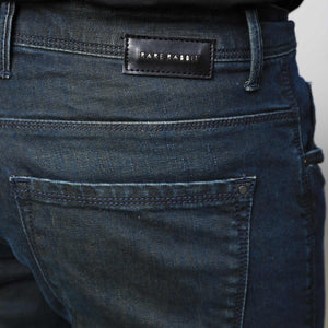 Rare Rabbit Men's Genevo Dusky Blue Mid-Rise Dark Wash Regular Fit Jeans
