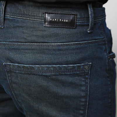 Rare Rabbit Men's Genevo Dusky Blue Mid-Rise Dark Wash Regular Fit Jeans