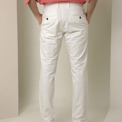 Rare Rabbit Men's Jeck White Mid-Rise Regular Fit Premium Jacquard Trouser