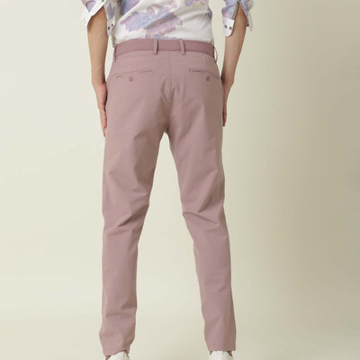 Rare Rabbit Men's Driver Pink Polyester Viscose Fabric Button & Zip Closure Slim Fit Trouser