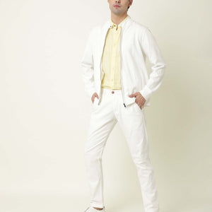 Rare Rabbit Men's Morris Off-White Plain Cotton Knit Jacket