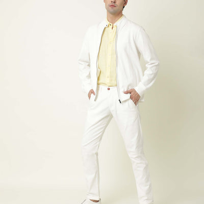 Rare Rabbit Men's Morris Off-White Plain Cotton Knit Jacket