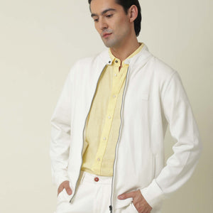 Rare Rabbit Men's Morris Off-White Plain Cotton Knit Jacket