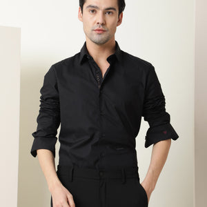 Rare Rabbit Men's I Love U Black Cotton Fabric Embroidered Full Sleeves Shirt