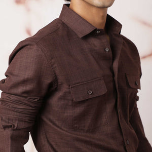 Rare Rabbit Men's Safa Brown Cotton Lyocell Fabric Full Sleeves Solid Shirt