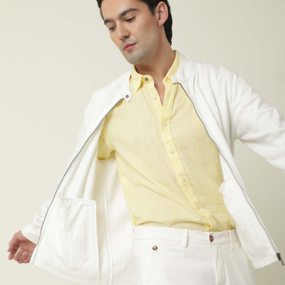 Rare Rabbit Men's Morris Off-White Plain Cotton Knit Jacket