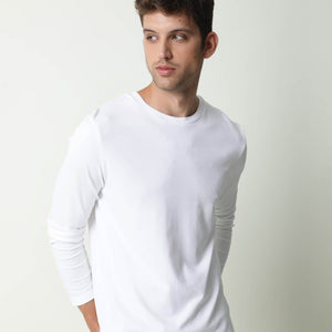 Rare Rabbit Full Primary White Solid Crew Neck Full Sleeve Slim Fit T-Shirt