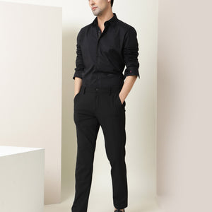 Rare Rabbit Men's I Love U Black Cotton Fabric Embroidered Full Sleeves Shirt