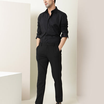 Rare Rabbit Men's I Love U Black Cotton Fabric Embroidered Full Sleeves Shirt