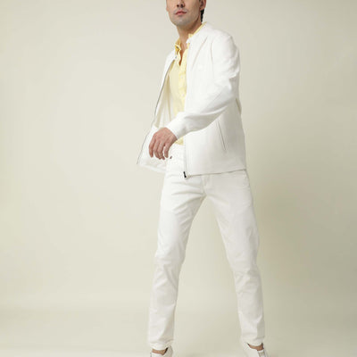 Rare Rabbit Men's Morris Off-White Plain Cotton Knit Jacket