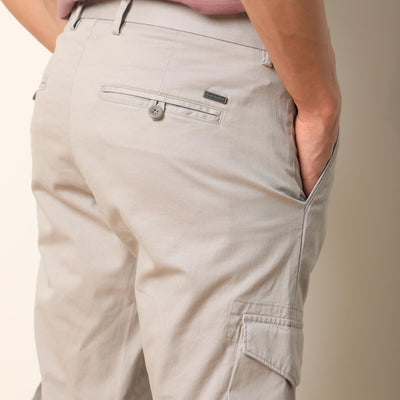Rare Rabbit Men's Celu Grey Solid Mid-Rise Cargo Style Slim-Fit Trouser
