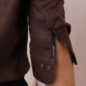 Rare Rabbit Men's Safa Brown Cotton Lyocell Fabric Full Sleeves Solid Shirt