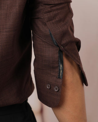 Rare Rabbit Men's Safa Brown Cotton Lyocell Fabric Full Sleeves Solid Shirt