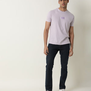 Rare Rabbit Nex Pastel Purple Crew Neck Foil HD Print Half Sleeves Slim Fit T-Shirt