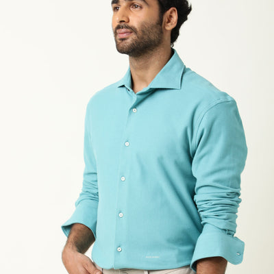 RARE RABBIT MEN'S VENEZYA TURQ SHIRT COTTON FABRIC COLLARED NECK FULL SLEEVES BUTTON CLOSURE SLIM FIT