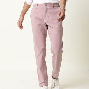Rare Rabbit Men's Driver Pink Polyester Viscose Fabric Button & Zip Closure Slim Fit Trouser
