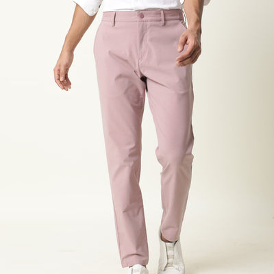 Rare Rabbit Men's Driver Pink Polyester Viscose Fabric Button & Zip Closure Slim Fit Trouser