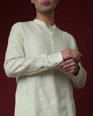 Rare Rabbit President Fluorescent Green Linen Fabric Full Sleeve Mandarin Collar Regular Fit Kurta
