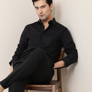 Rare Rabbit Men's I Love U Black Cotton Fabric Embroidered Full Sleeves Shirt