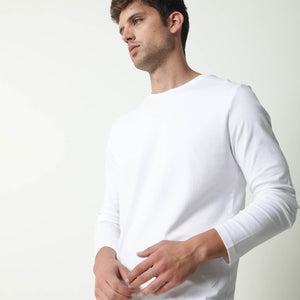 Rare Rabbit Full Primary White Solid Crew Neck Full Sleeve Slim Fit T-Shirt