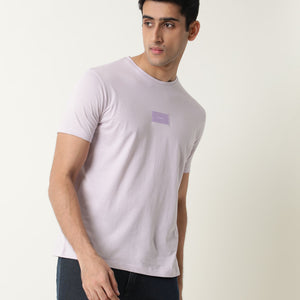 Rare Rabbit Nex Pastel Purple Crew Neck Foil HD Print Half Sleeves Slim Fit T-Shirt