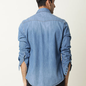 Rare Rabbit Men's Taison Light Blue Full Sleeves Denim Shirt