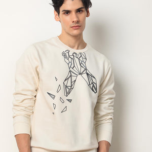 Rare Rabbit Mens Oakk Off White Full Sleeves Crew Neck Graphic Logo Print Sweatshirt