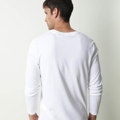 Rare Rabbit Full Primary White Solid Crew Neck Full Sleeve Slim Fit T-Shirt