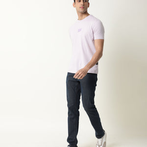 Rare Rabbit Nex Pastel Purple Crew Neck Foil HD Print Half Sleeves Slim Fit T-Shirt