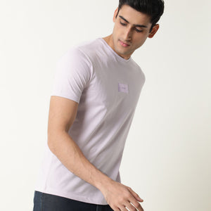 Rare Rabbit Nex Pastel Purple Crew Neck Foil HD Print Half Sleeves Slim Fit T-Shirt