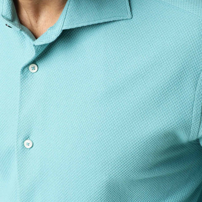 RARE RABBIT MEN'S VENEZYA TURQ SHIRT COTTON FABRIC COLLARED NECK FULL SLEEVES BUTTON CLOSURE SLIM FIT