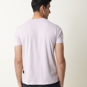 Rare Rabbit Nex Pastel Purple Crew Neck Foil HD Print Half Sleeves Slim Fit T-Shirt