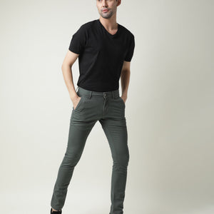 Rare Rabbit Men'S'S Saho Olive Jeans Pant Cotton Lycra Fabric Slim Fit Mid-Rise Waist Zipper Closure