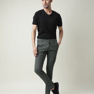 Rare Rabbit Men'S'S Saho Olive Jeans Pant Cotton Lycra Fabric Slim Fit Mid-Rise Waist Zipper Closure