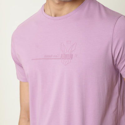 Rare Rabbit Men's Milton Pink Cotton Lycra Fabric Crew Neck Half Sleeves Regular Fit Graphic Print Branding And Logo T-Shirt