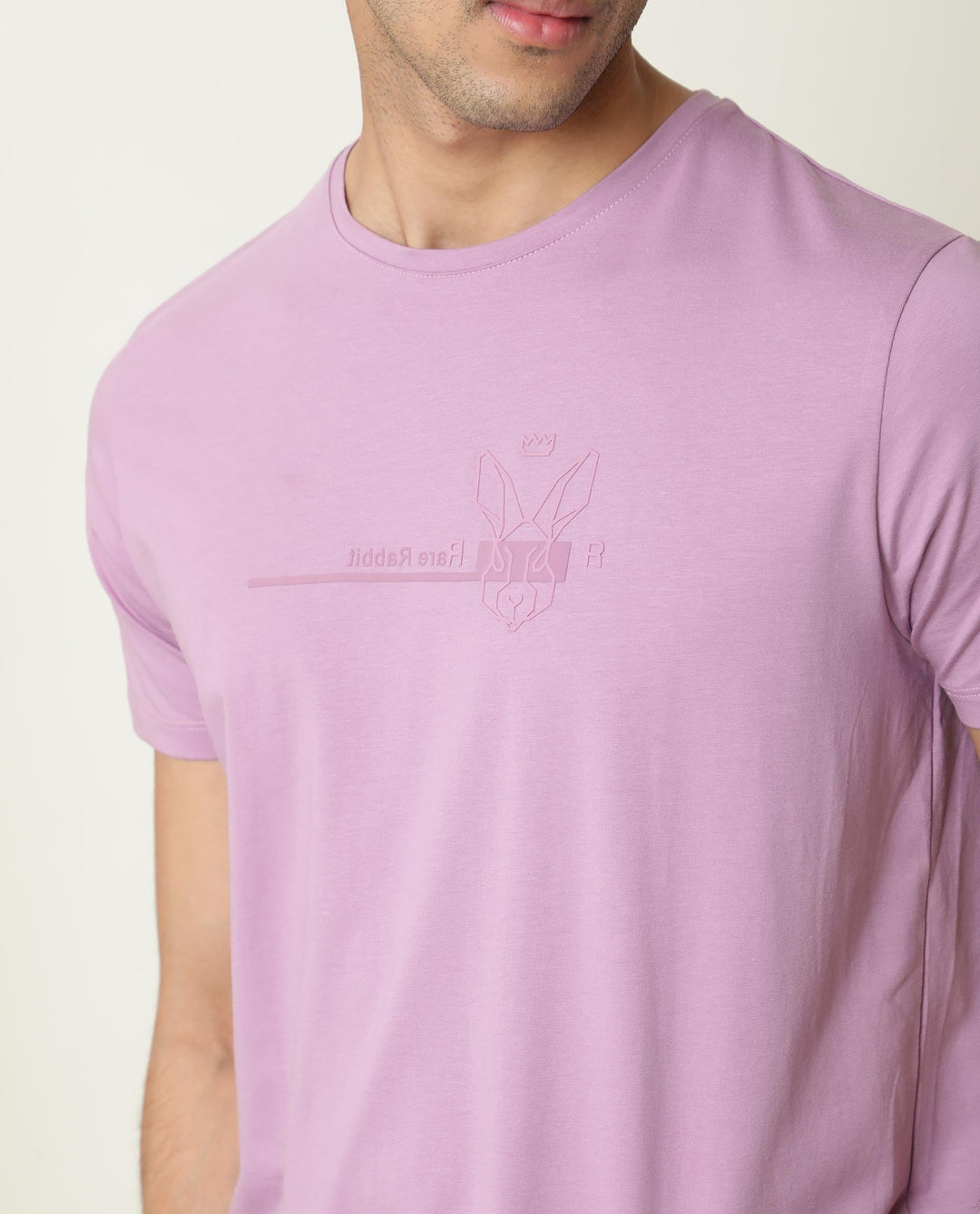 Rare Rabbit Men's Milton Pink Cotton Lycra Fabric Crew Neck Half Sleeves Regular Fit Graphic Print Branding And Logo T-Shirt