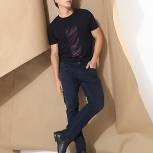 RARE RABBIT MEN'S DOTTER BLACK T-SHIRT COTTON FABRIC CREW NECK HALF SLEEVES SLIM FIT