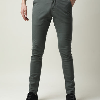 Rare Rabbit Men'S'S Saho Olive Jeans Pant Cotton Lycra Fabric Slim Fit Mid-Rise Waist Zipper Closure