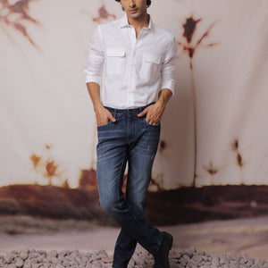 Rare Rabbit Men's Safa White Cotton Lyocell Fabric Full Sleeves Solid Shirt