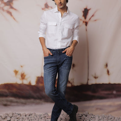 Rare Rabbit Men's Safa White Cotton Lyocell Fabric Full Sleeves Solid Shirt