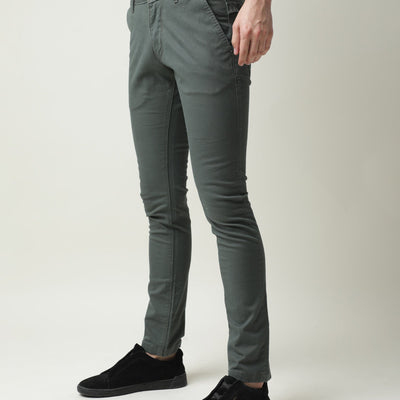 Rare Rabbit Men'S'S Saho Olive Jeans Pant Cotton Lycra Fabric Slim Fit Mid-Rise Waist Zipper Closure